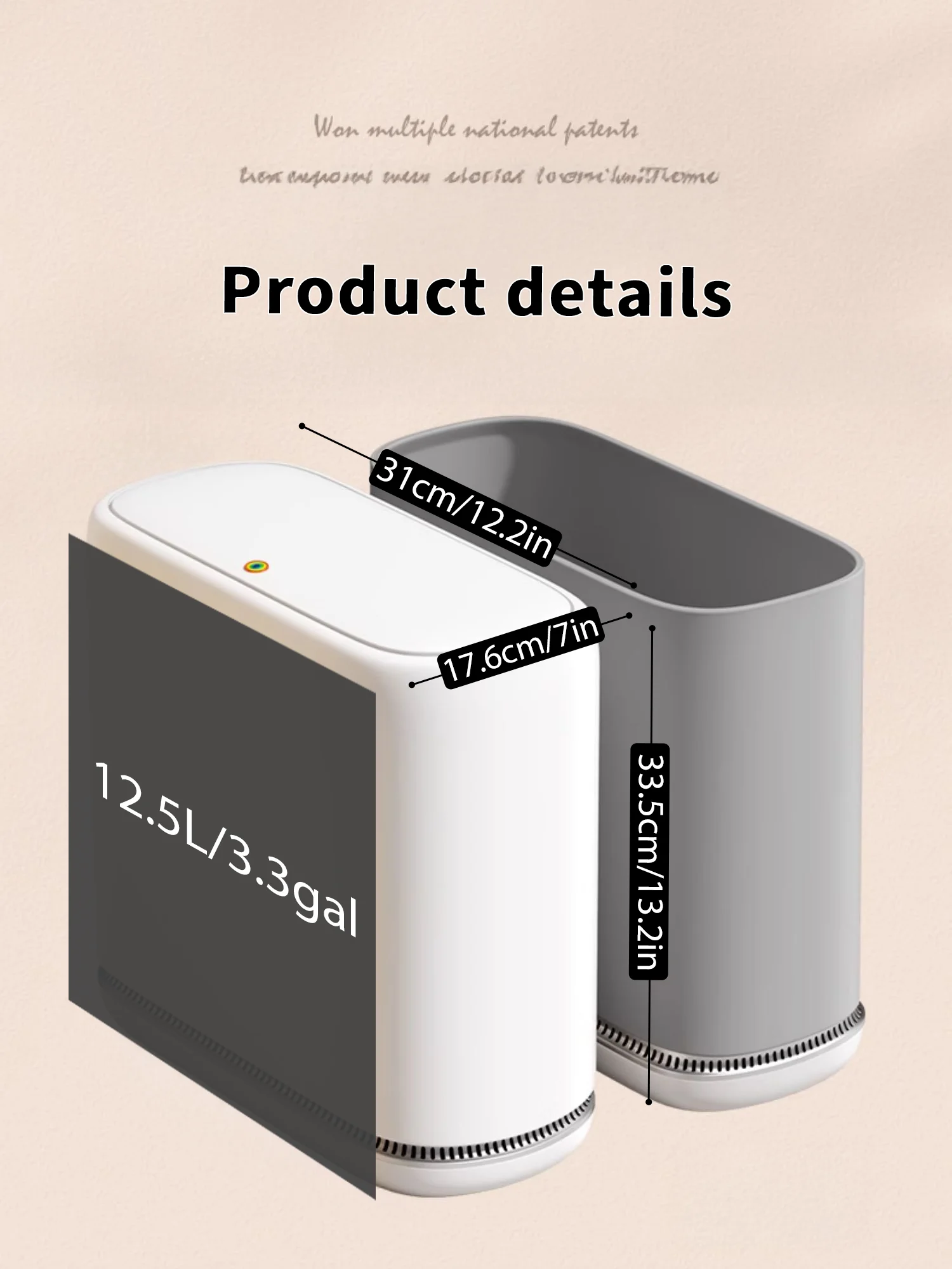 Joybos 3.3 Gallon Slim Trash Can For Bathroom, Auto-Bagging & One-Press Lid, 12.5L Large Waste Bin For Narrow Gap, Modern Hands-Free Garbage Pail For Bedroom Office