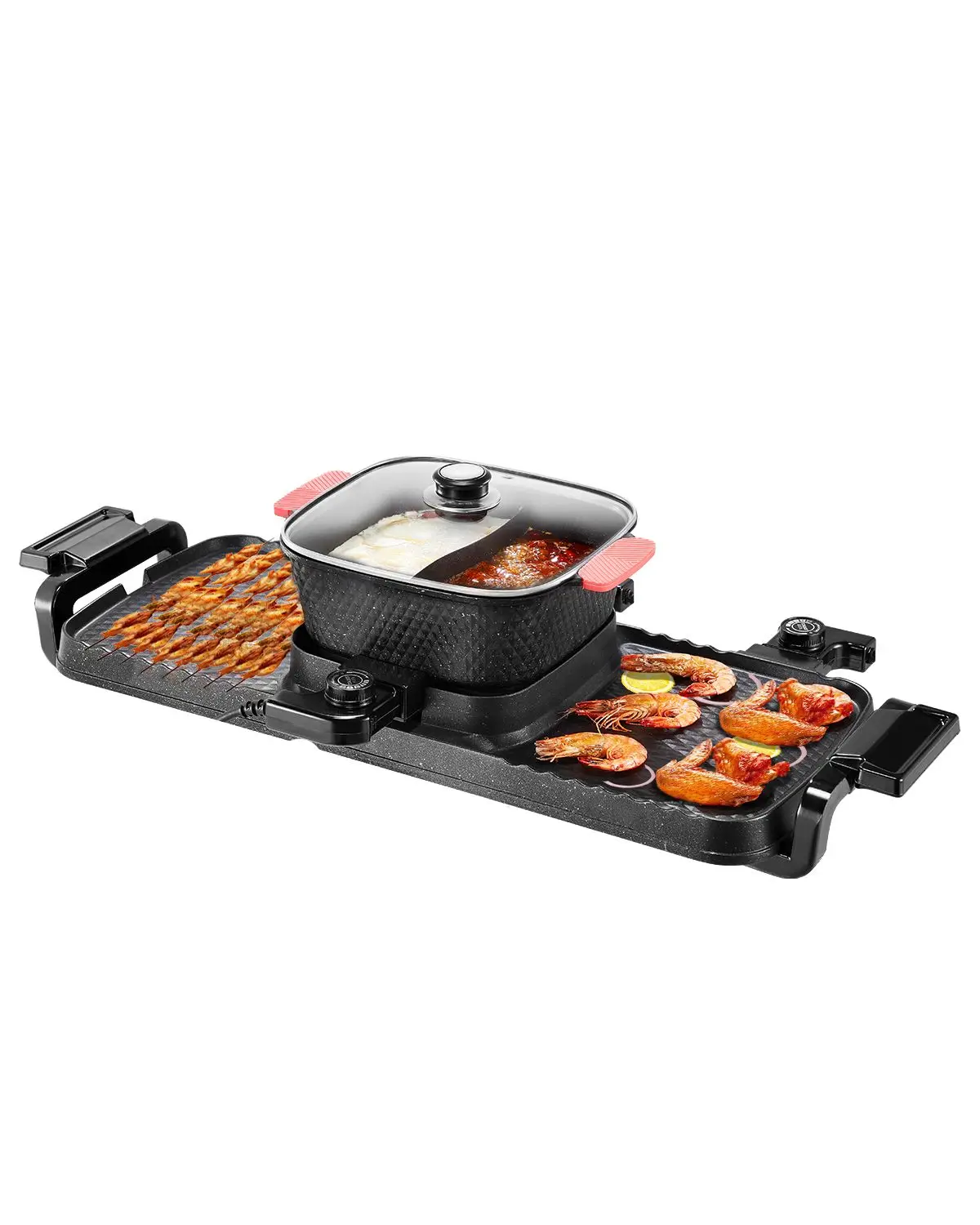 Hot Pot with Grill, 2300W 2-in-1 Electric Smokeless Grill and Hot Pot, Removable Shabu-shabu Hotpot with Non-stick Pan, Separate Dual Temperature Control, Indoor Korean BBQ for 1-6 People