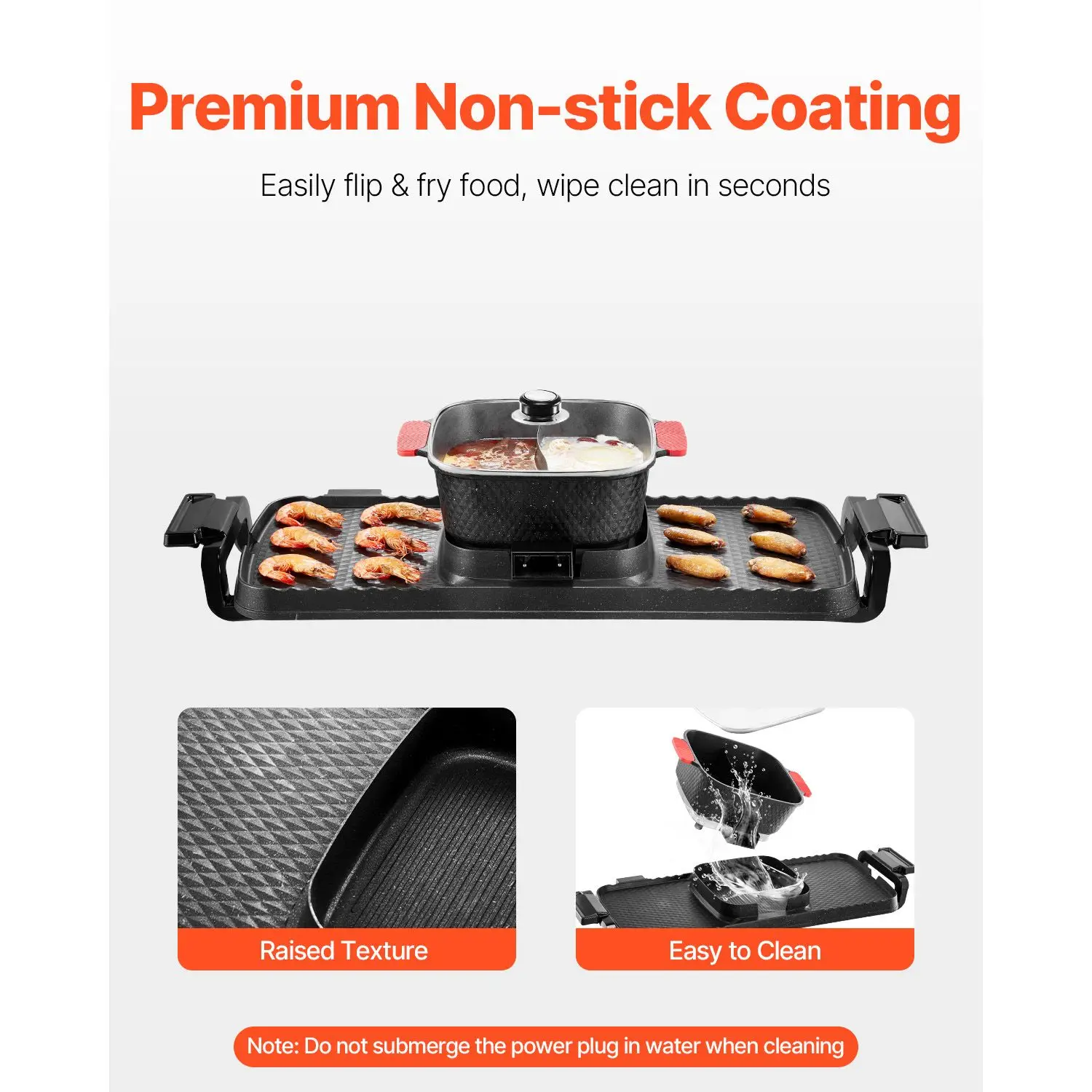 Hot Pot with Grill, 2300W 2-in-1 Electric Smokeless Grill and Hot Pot, Removable Shabu-shabu Hotpot with Non-stick Pan, Separate Dual Temperature Control, Indoor Korean BBQ for 1-6 People