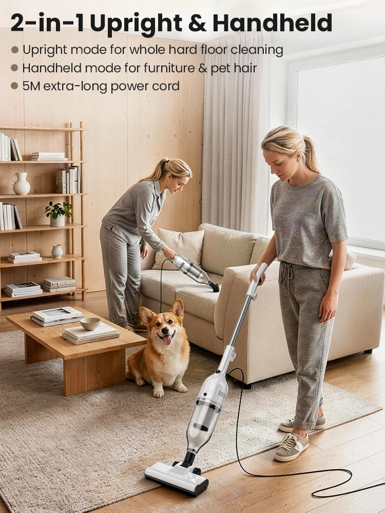 Vastorm R7 Corded Vacuum Cleaner 600W 20Kpa Powerful Suction Household Handheld Stick Vacuum Portable 3 in 1 Lightweight Cleaner 5M Long Cable Bagless Upright Vacuum for Hardwood Floor Carpet Pet Hair Cleaning