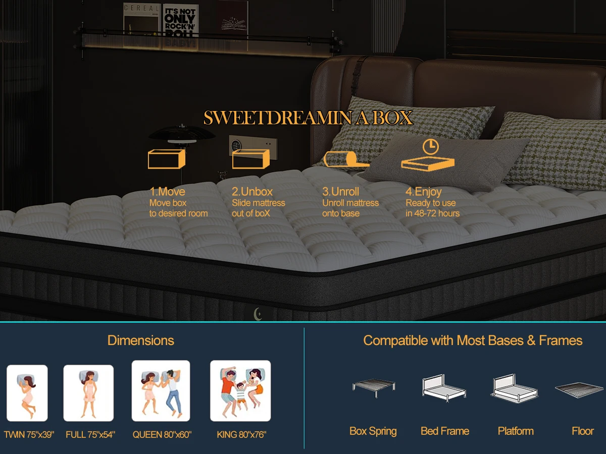12inch Mattress in Twin, Full, Queen, And King Sizes - Ergonomically Designed, Medium Firm Hybrid Mattress, Cooling, Motion Isolation, Certipur- - for Pressure Relief And Comfort,Box-Packed for Bedrooms, Guest Rooms And Hotels