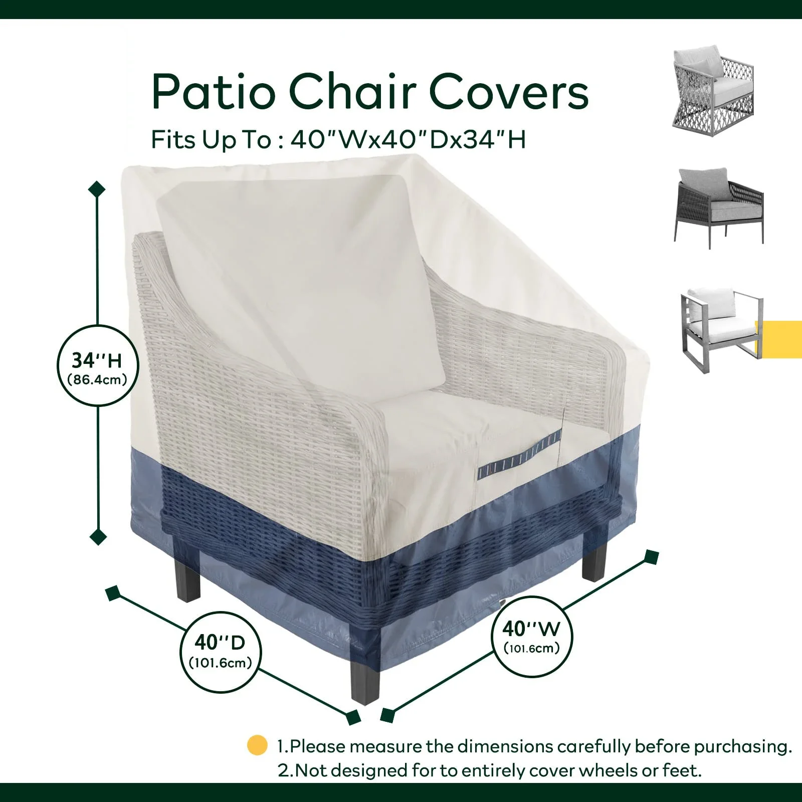2 Pack Outdoor Chair Covers 100% Waterproof Patio Furniture Covers Protector 600D Oxford Heavy Duty Lawn Garden Furniture Cover