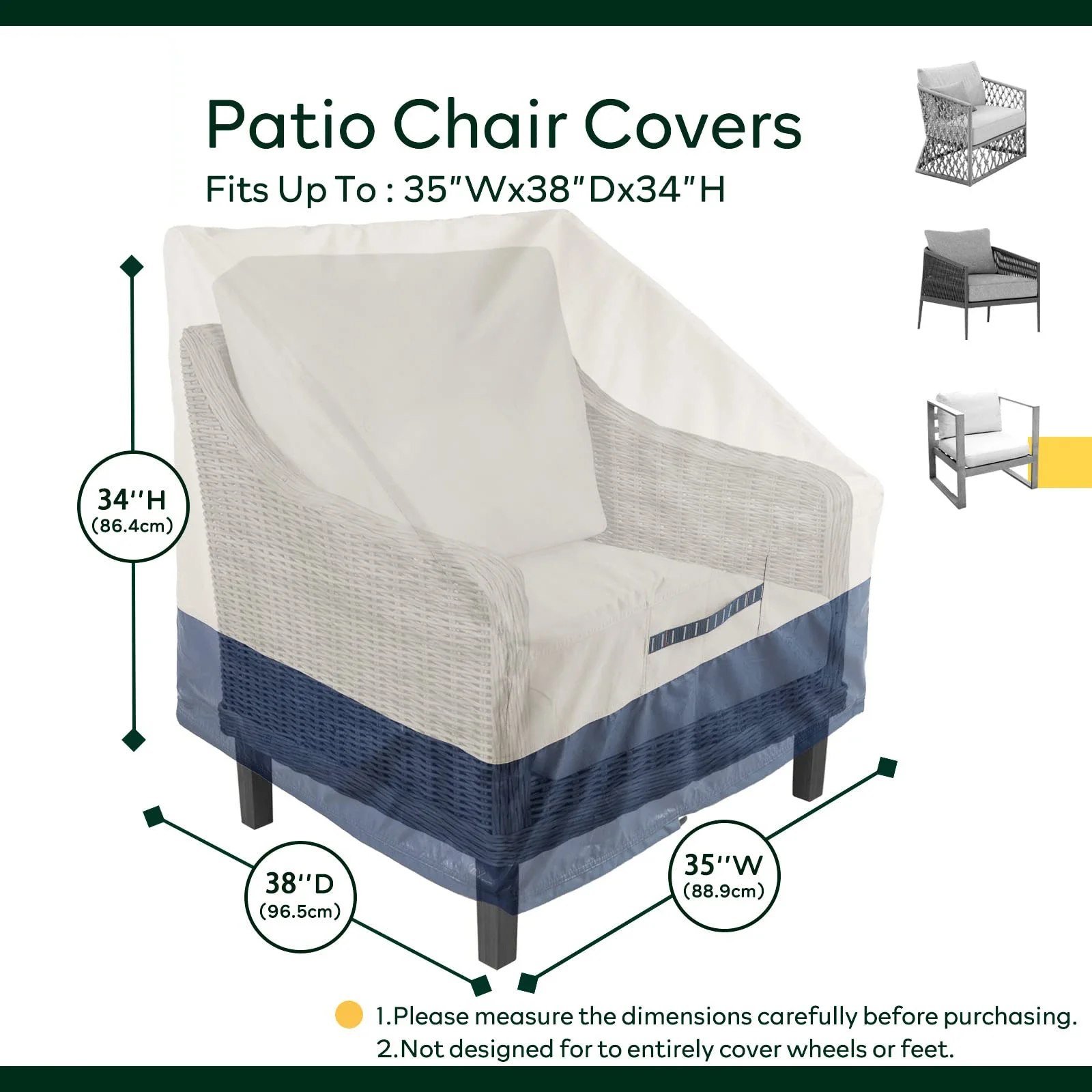 2 Pack Outdoor Chair Covers 100% Waterproof Patio Furniture Covers Protector 600D Oxford Heavy Duty Lawn Garden Furniture Cover