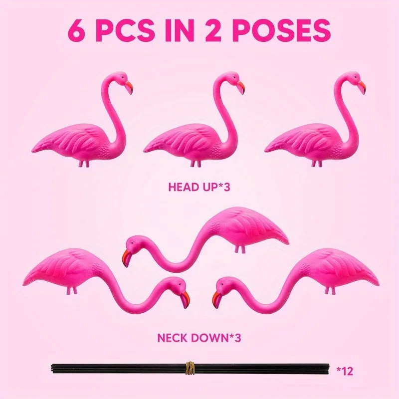 2/6 Small Pink Flamingo Yard Ornament Stakes Mini Lawn Plastic Flamingo Statue with Metal Legs for Sidewalks Outdoor Garden