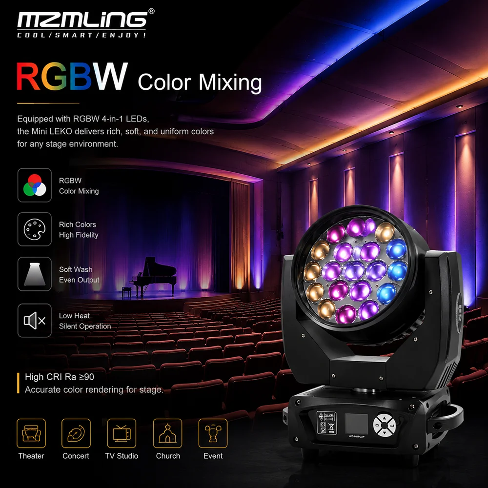 Ship From Local Warehouse 19x15w RGBW 4in1 Wash/Zoom Light With Ring Control DMX512 Moving Head Light DJ/Bar Stage Light