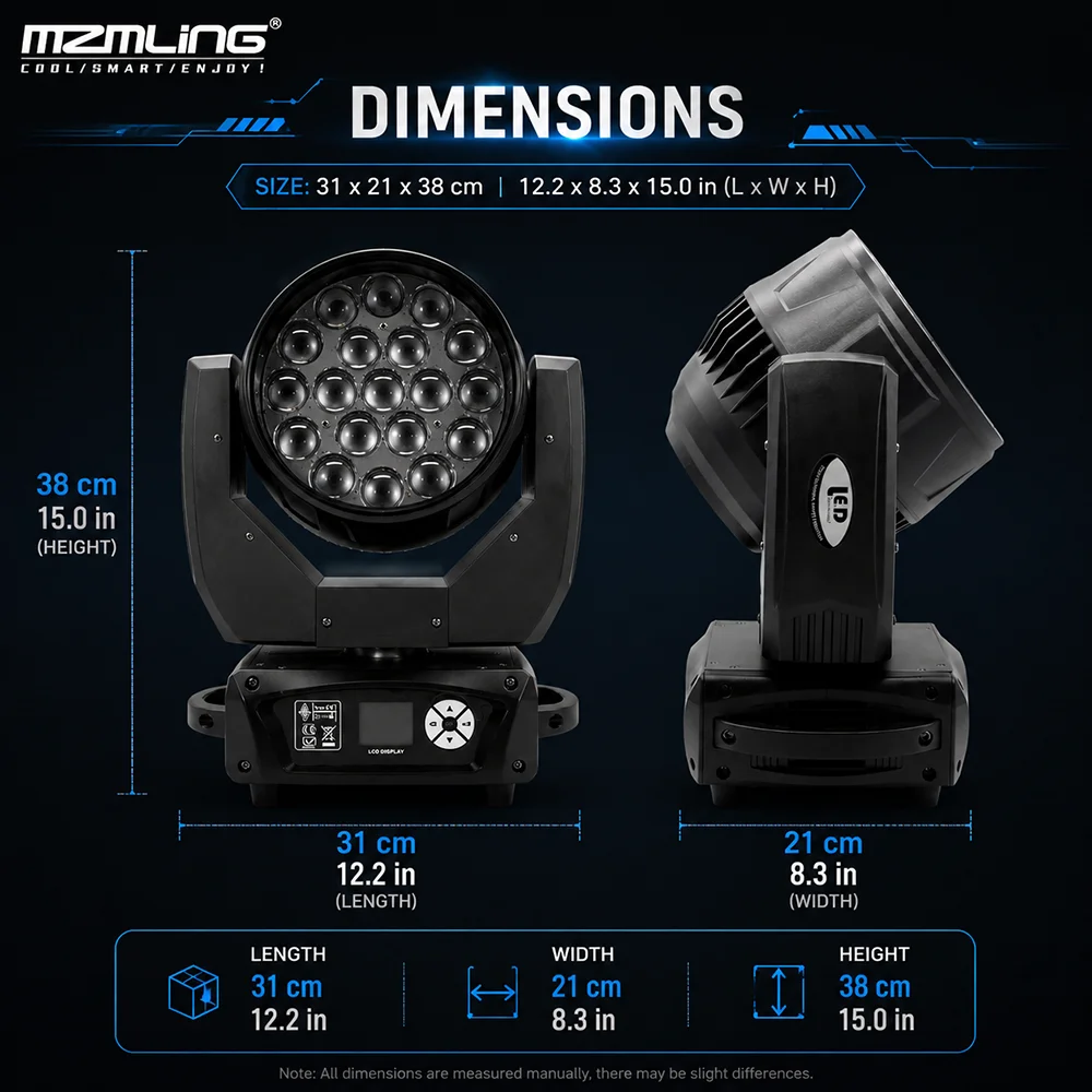 Ship From Local Warehouse 19x15w RGBW 4in1 Wash/Zoom Light With Ring Control DMX512 Moving Head Light DJ/Bar Stage Light