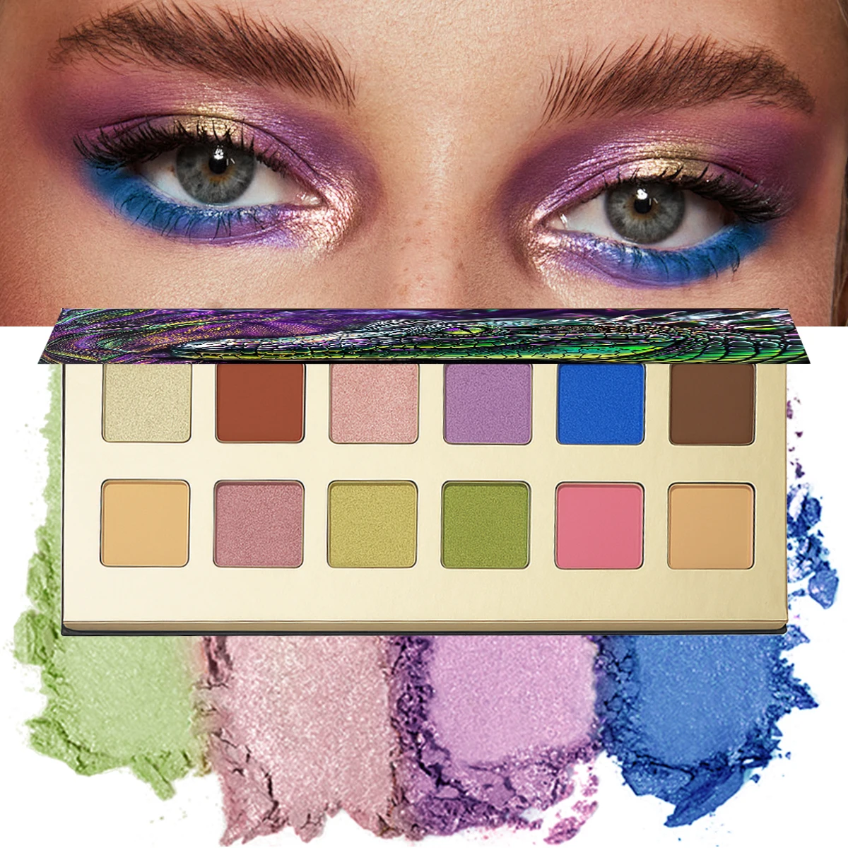 12-Color Crocodile Eye Shadow Palette Highly Pigmented Matte/Shimmer Waterproof Long-Lasting for Stage And Party Use