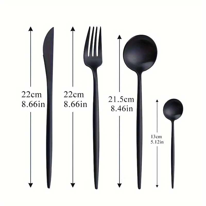 24-Piece Silverware Set for 6, Stainless Steel Flatware Set Matte Black , Modern Brushed Thick Cutlery Set with Spoons Forks