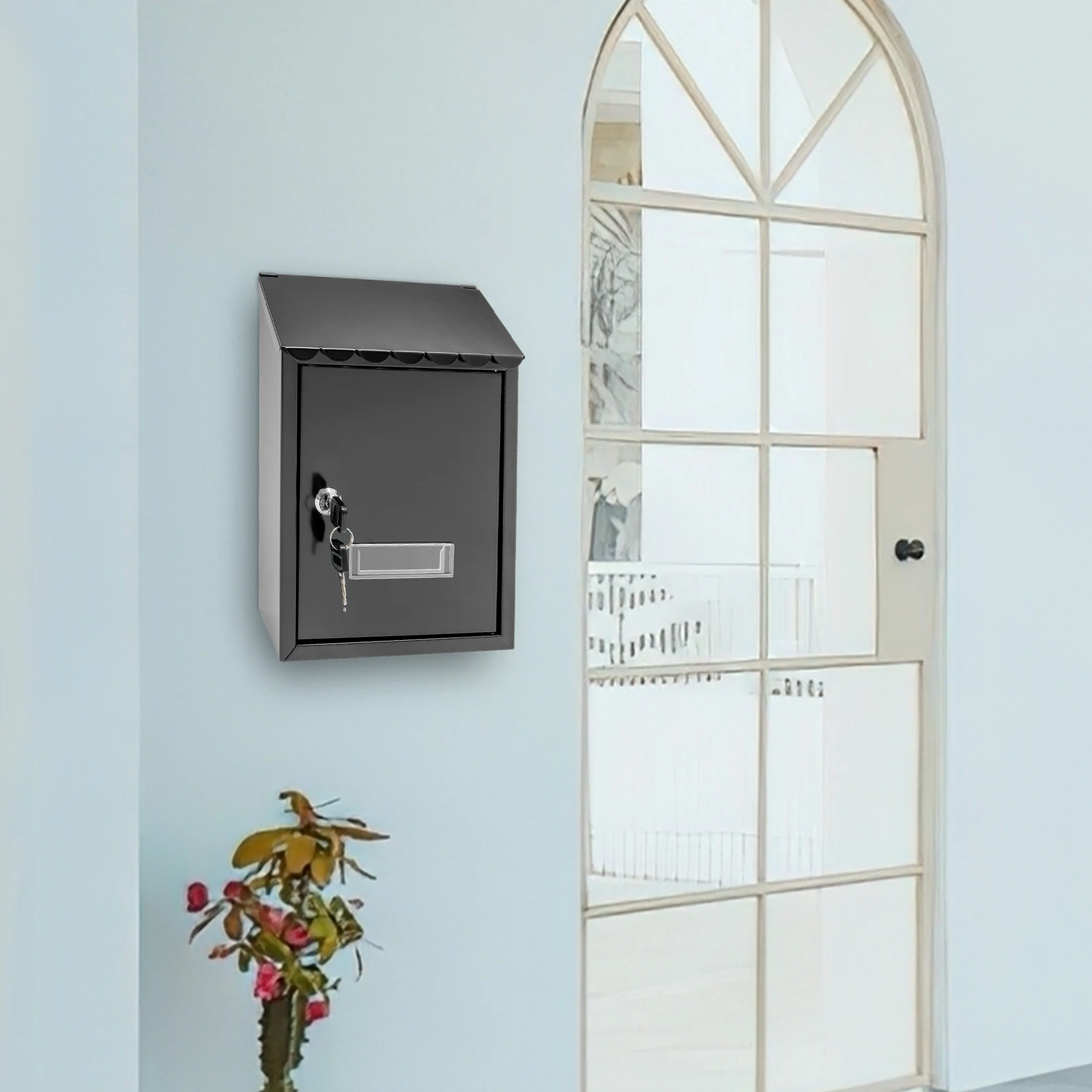 Wall Mounted Mailbox with Lock & Key Large Capacity Retro Style Iron Letter Box Weatherproof for House Apartment Office Use