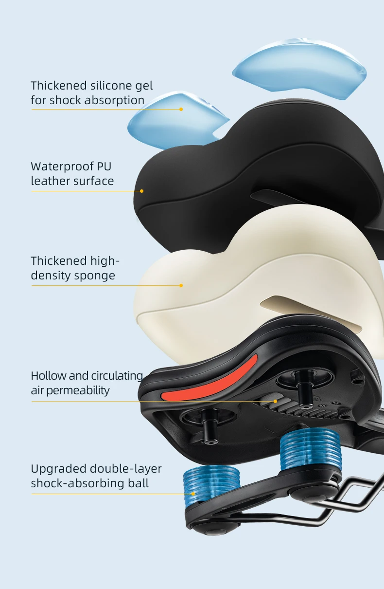 ROCKBROS Bike Saddle Silicone Cushion Shock Absorbing Comfortable Cycling Seat Hollow Breathable Thickened Sponge Bicycle Seat