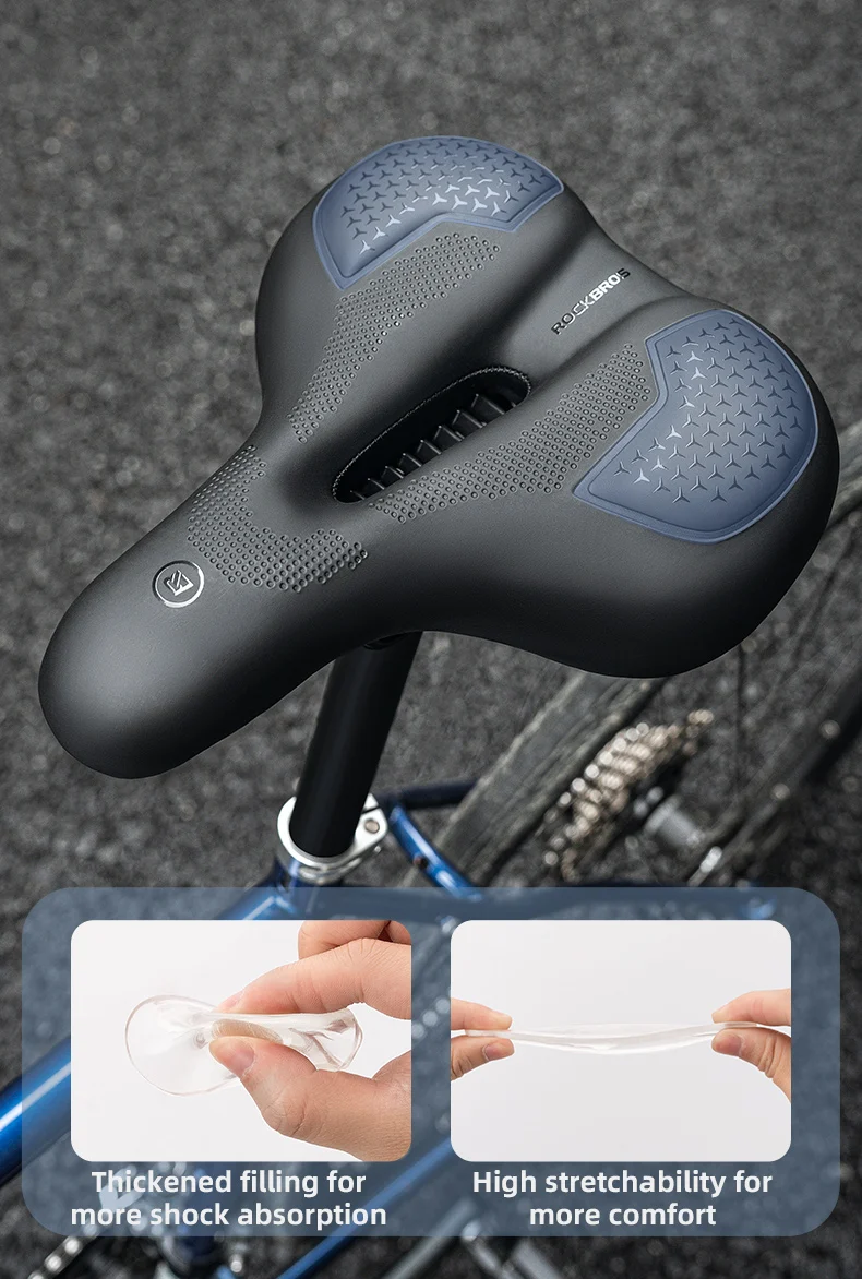 ROCKBROS Bike Saddle Silicone Cushion Shock Absorbing Comfortable Cycling Seat Hollow Breathable Thickened Sponge Bicycle Seat