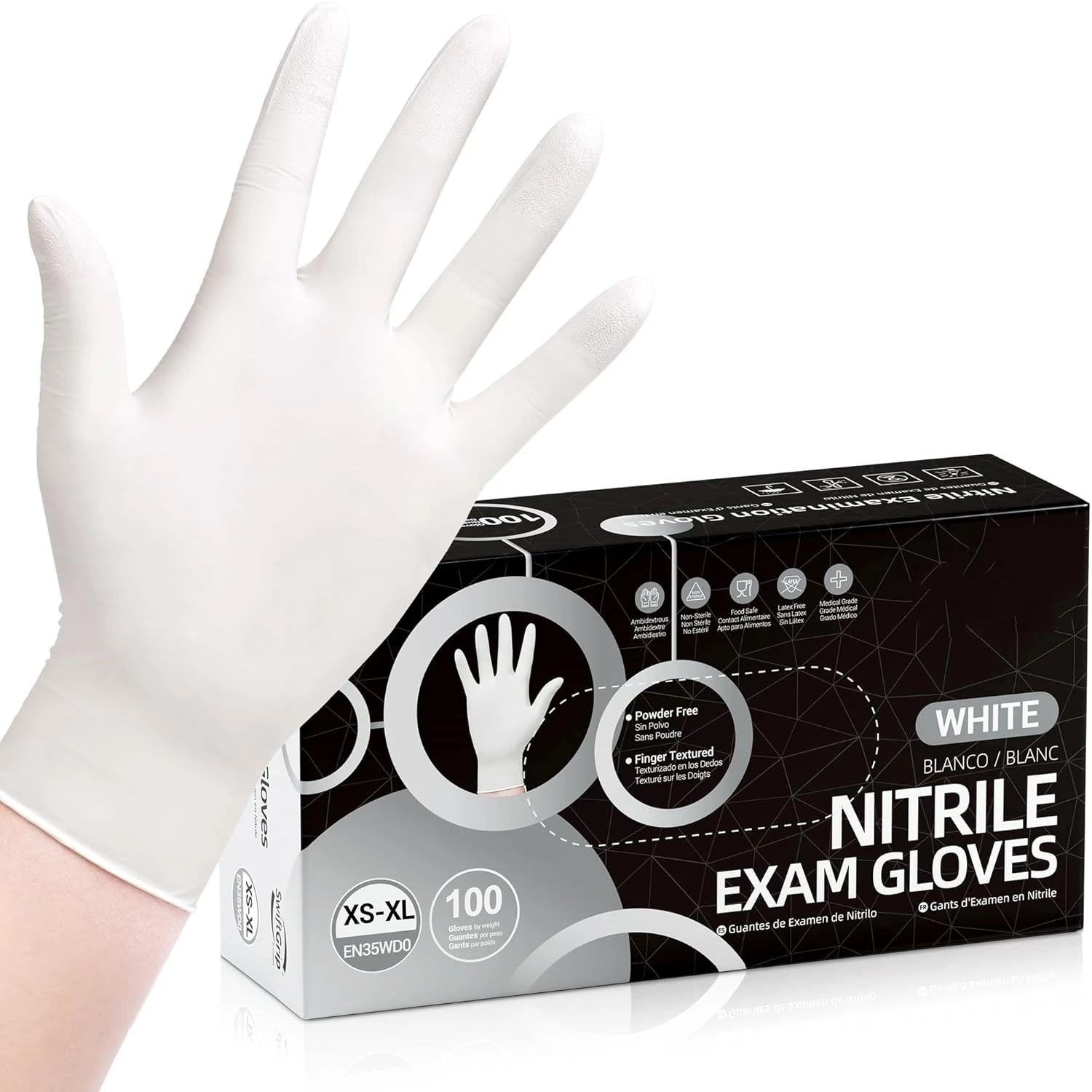 Disposable Nitrile Gloves 100 Count,White Latex Free Powder Free Gloves for Medical,Cleaning,Cooking and Food Handling