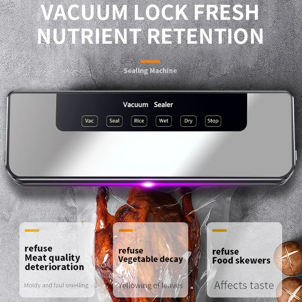 6-in-1 Food Vacuum Sealer Machine – 65KPa Strong Suction, Stainless Steel, Dry/Wet Modes with 20 Bags, Automatic Grey