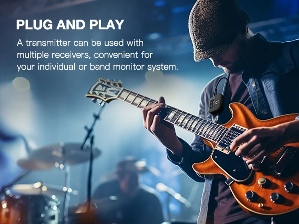 LEKATO Wireless IEM System-1 Transmitter to 10Receivers,30H Case,150ft Range for Live Band Low-Latency2.4G with OTG Input(MS-20)