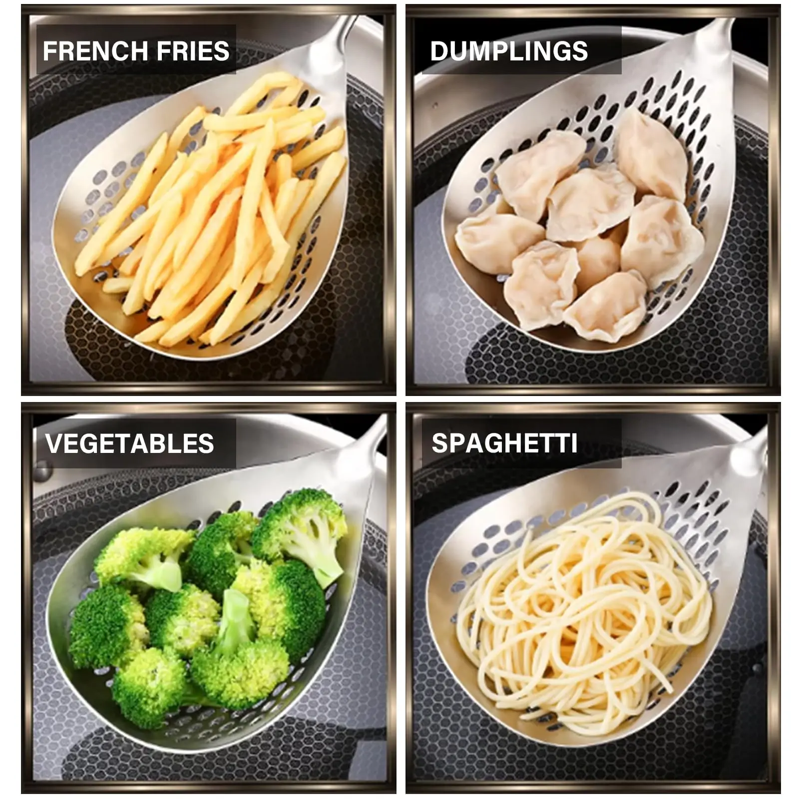 1Pc High-Temp Resistant Stainless Steel Ladle Skimmer - Heavy-Duty Fine Mesh Ergonomic Handle for Frying Hot Pot Kitchen Use