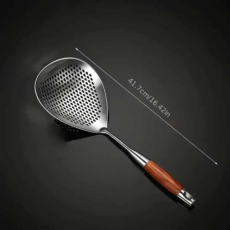1Pc High-Temp Resistant Stainless Steel Ladle Skimmer - Heavy-Duty Fine Mesh Ergonomic Handle for Frying Hot Pot Kitchen Use