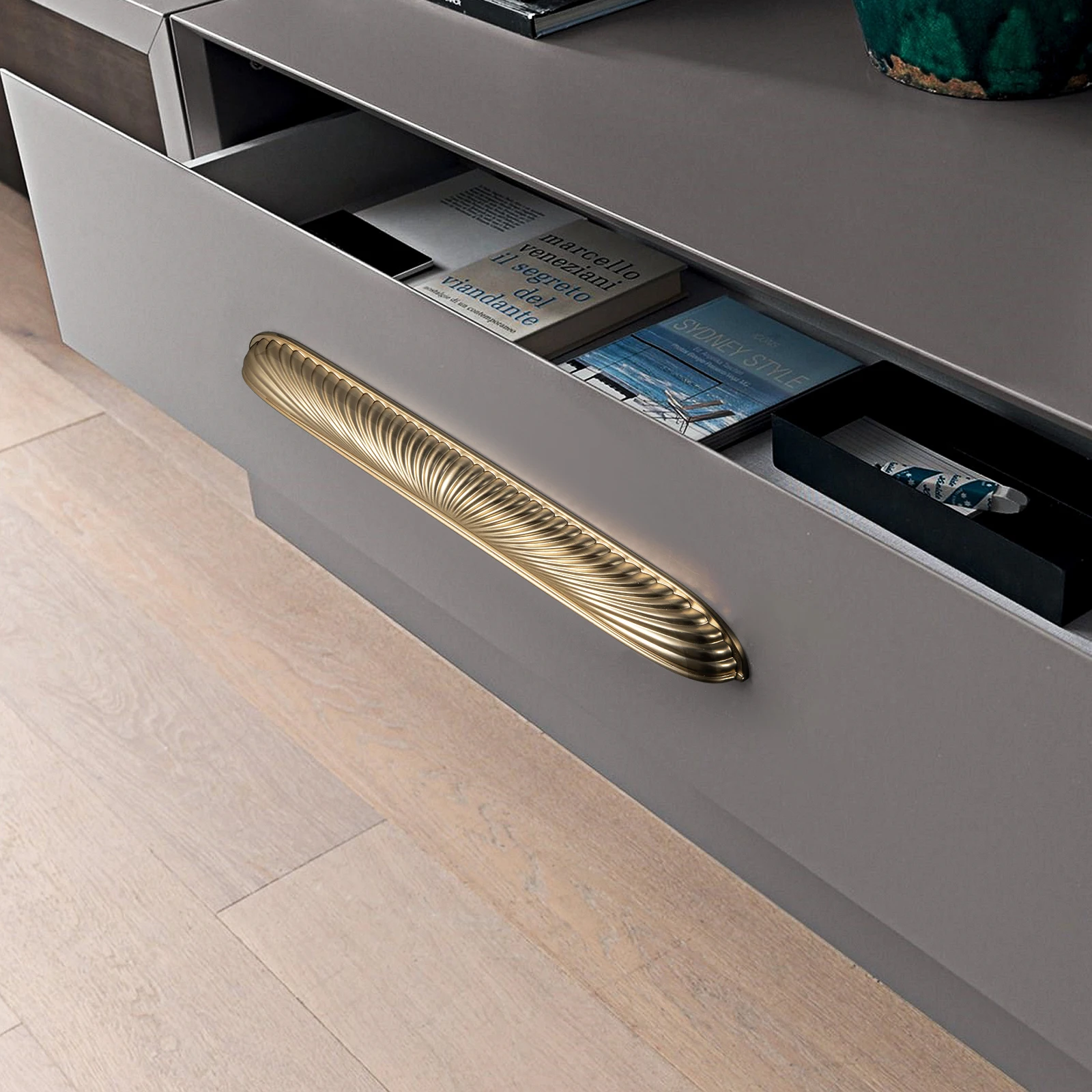 Goo-Ki Modern 3''Hole Centers Brushed Brass Cabinet Pulls,Accessible Luxury Zinc Alloy Din Cup Cabinet Pulls with Mordern Style