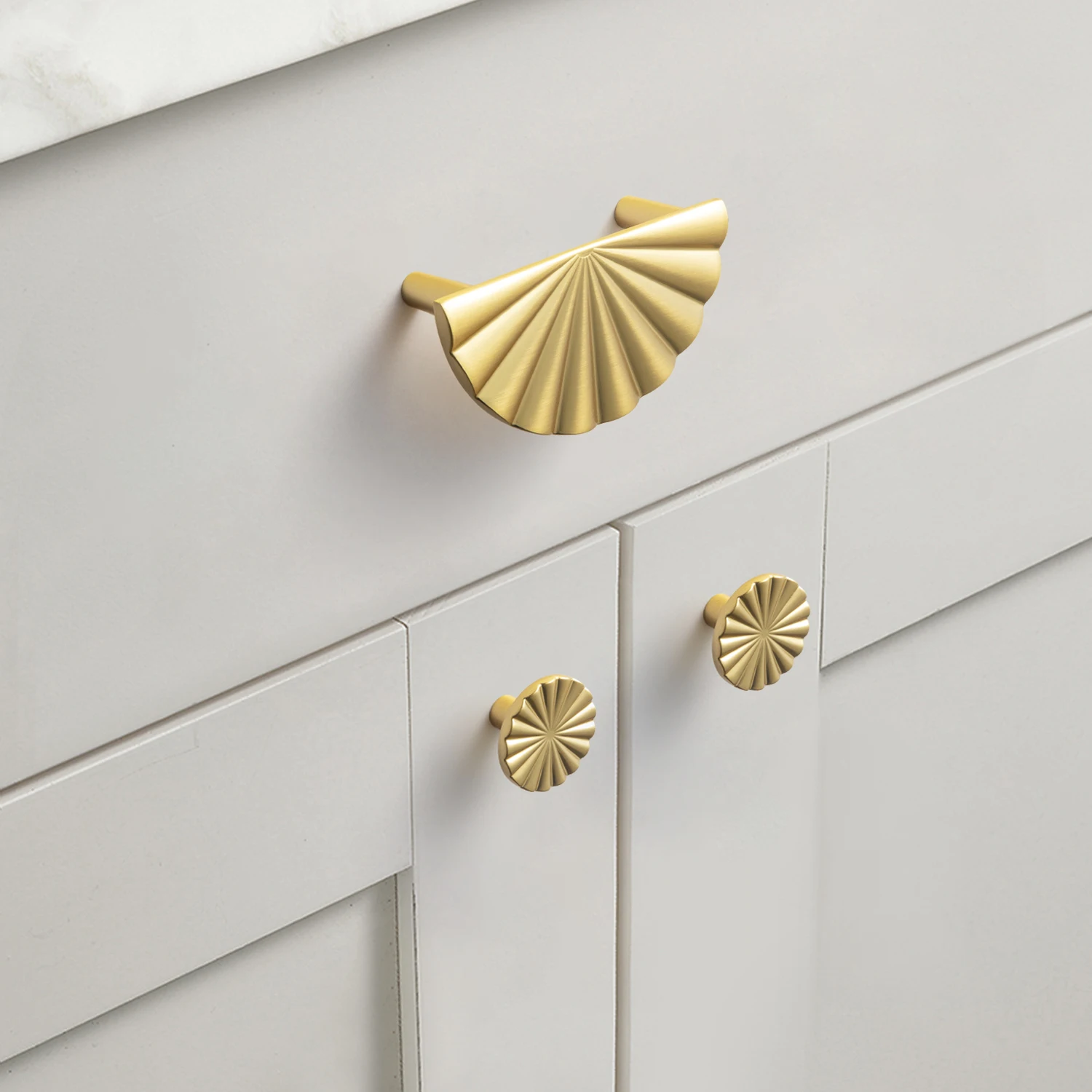 Goo-Ki Modern 3''Hole Centers Brushed Brass Cabinet Pulls,Accessible Luxury Zinc Alloy Din Cup Cabinet Pulls with Mordern Style