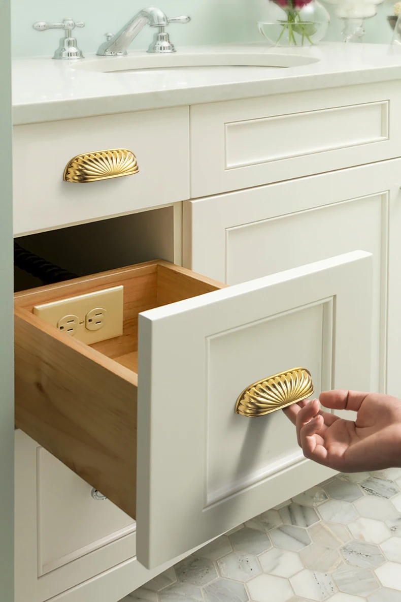 Goo-Ki Modern 3''Hole Centers Brushed Brass Cabinet Pulls,Accessible Luxury Zinc Alloy Din Cup Cabinet Pulls with Mordern Style