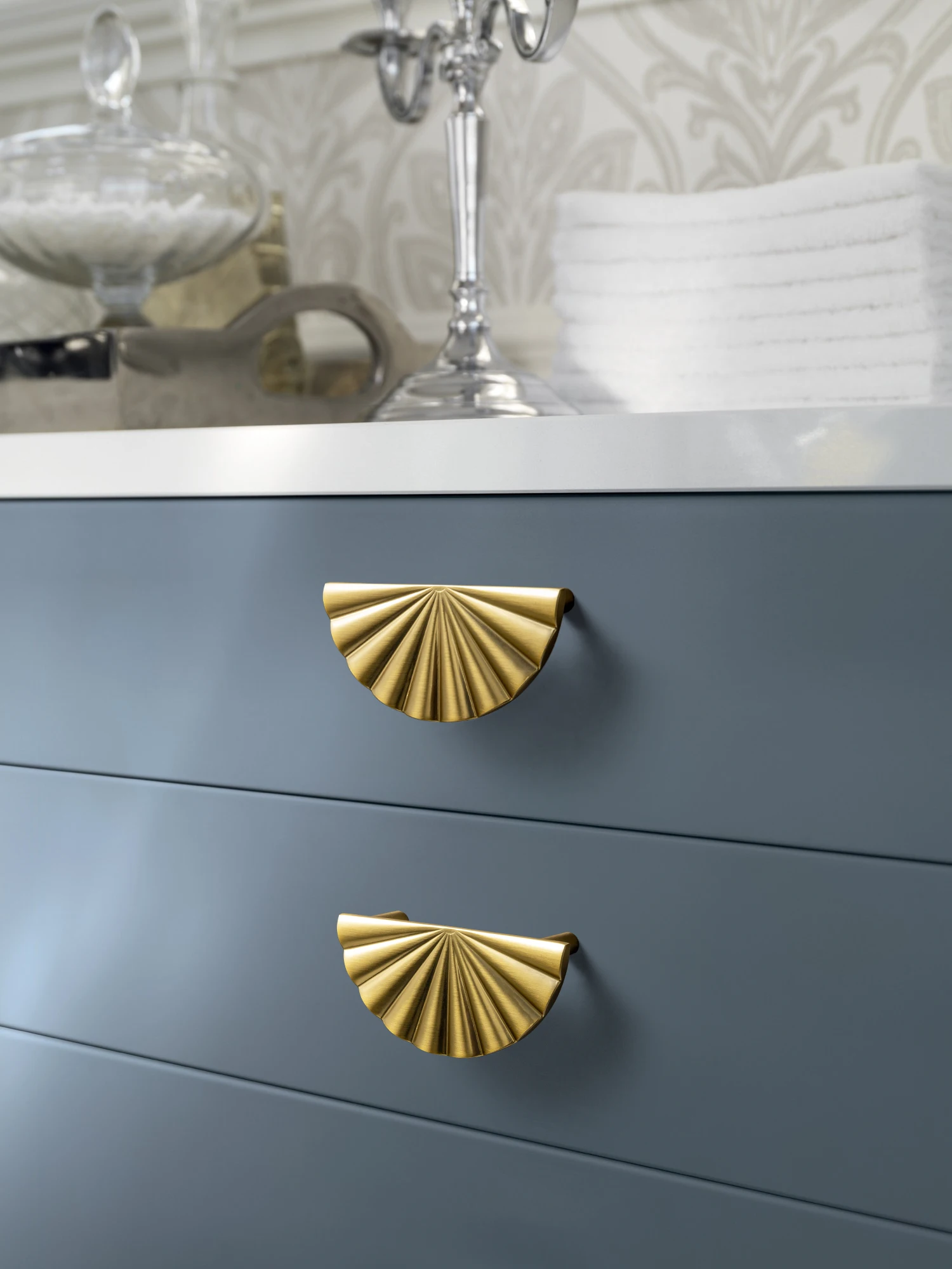 Goo-Ki Modern 3''Hole Centers Brushed Brass Cabinet Pulls,Accessible Luxury Zinc Alloy Din Cup Cabinet Pulls with Mordern Style