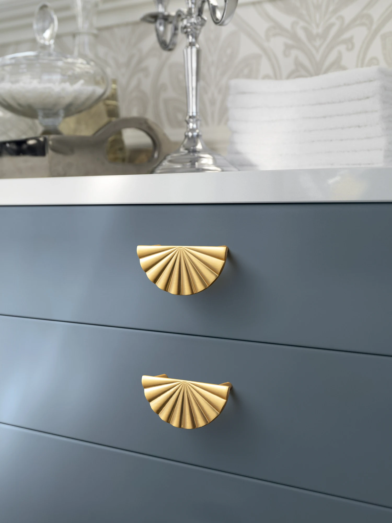 Goo-Ki Modern 3''Hole Centers Brushed Brass Cabinet Pulls,Accessible Luxury Zinc Alloy Din Cup Cabinet Pulls with Mordern Style