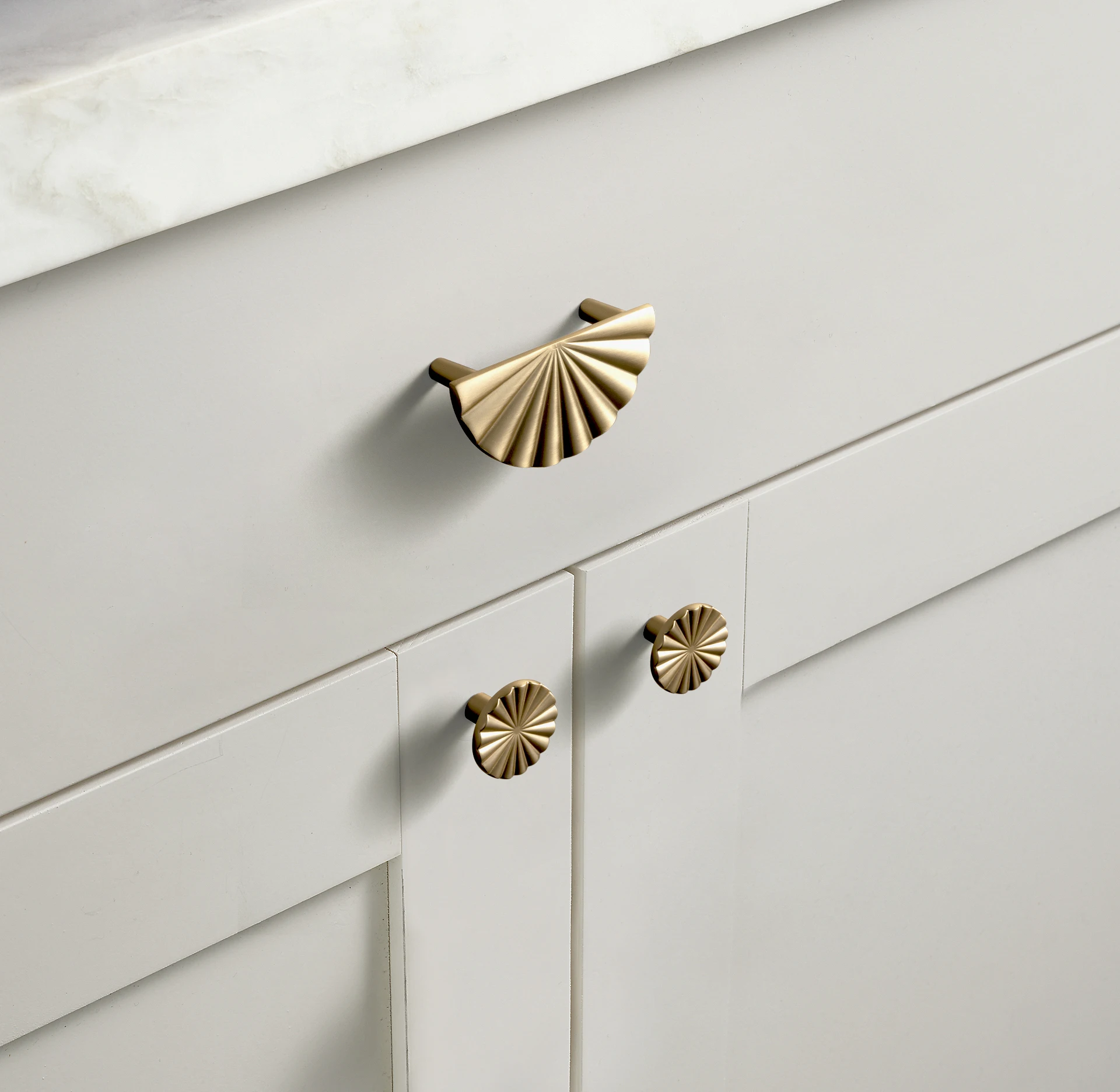 Goo-Ki Modern 3''Hole Centers Brushed Brass Cabinet Pulls,Accessible Luxury Zinc Alloy Din Cup Cabinet Pulls with Mordern Style