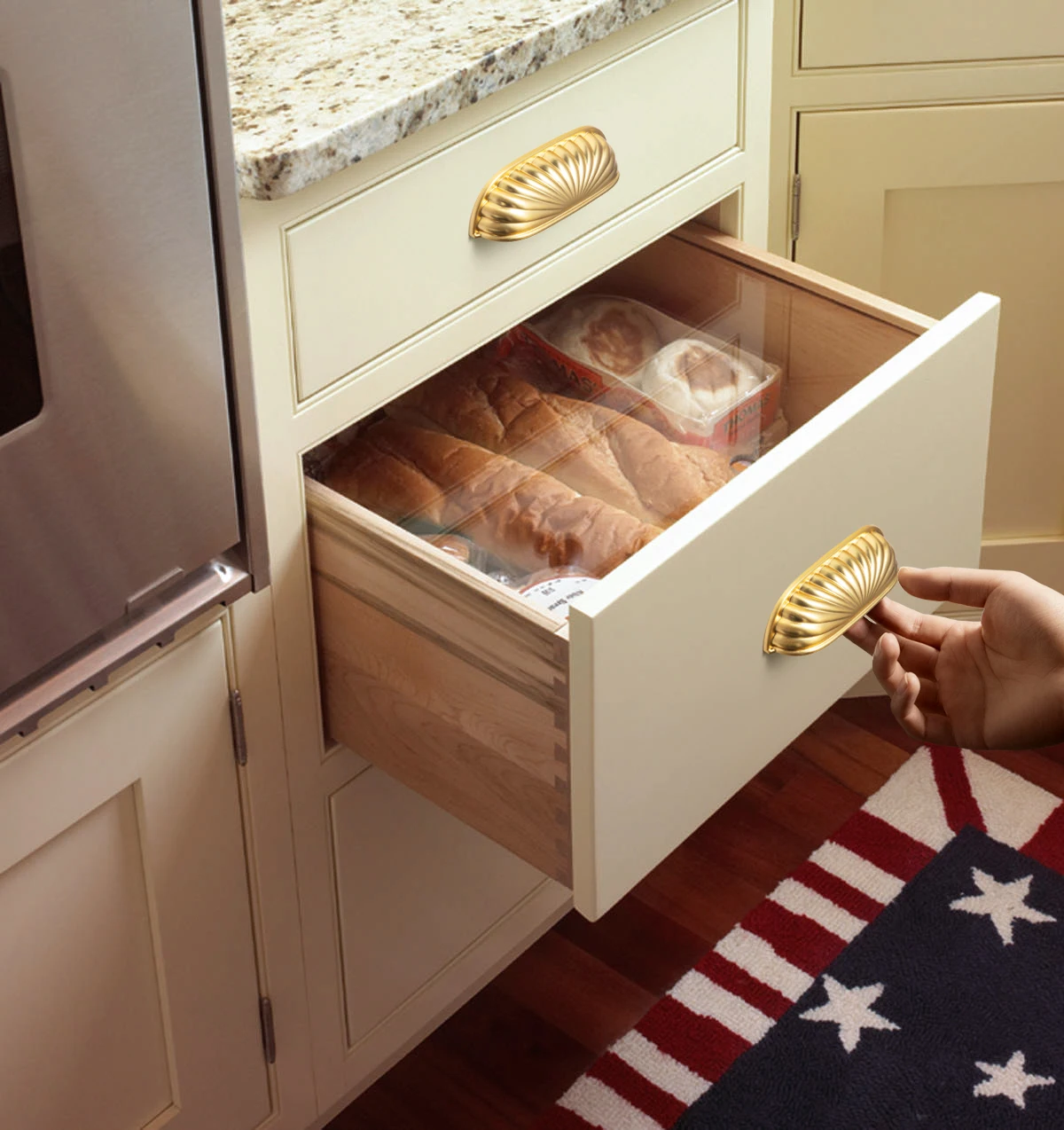 Goo-Ki Modern 3''Hole Centers Brushed Brass Cabinet Pulls,Accessible Luxury Zinc Alloy Din Cup Cabinet Pulls with Mordern Style