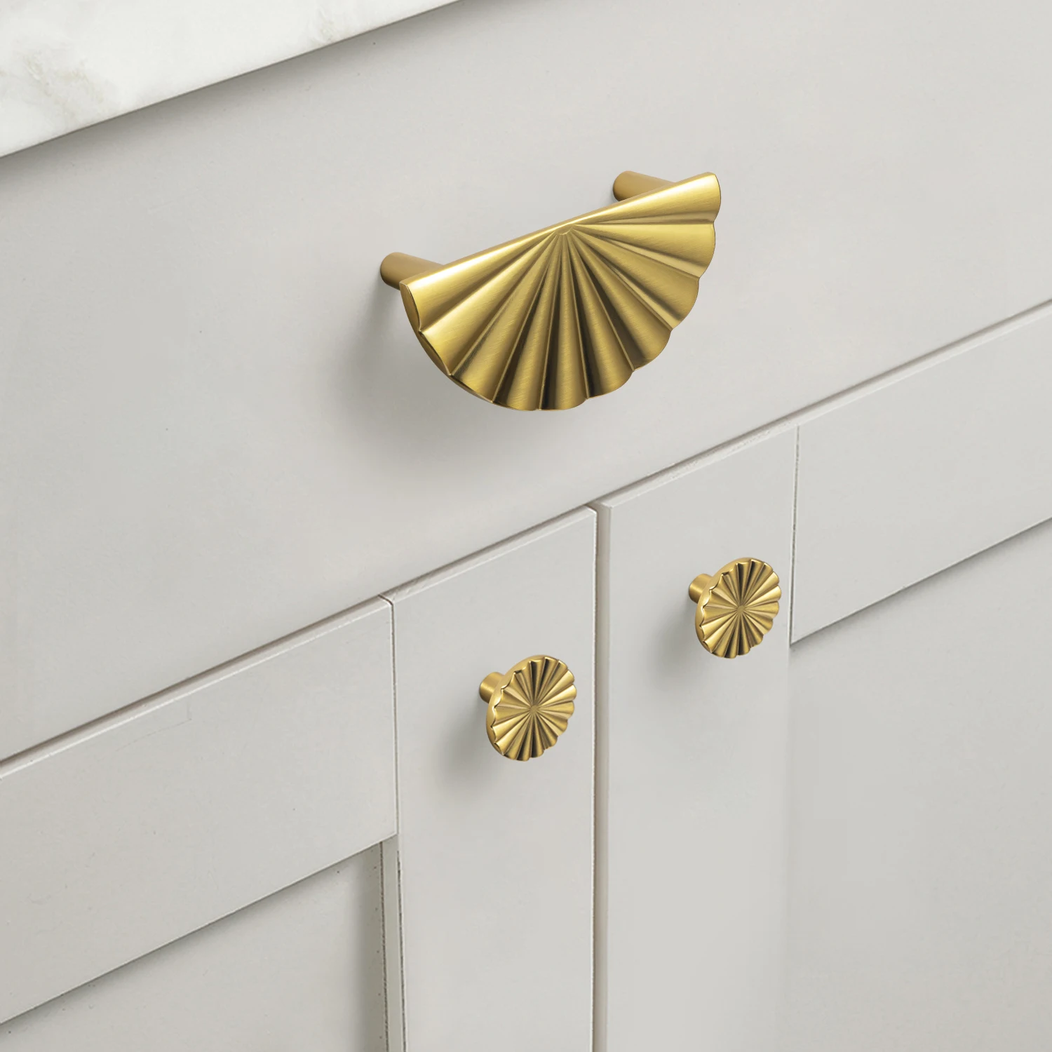 Goo-Ki Modern 3''Hole Centers Brushed Brass Cabinet Pulls,Accessible Luxury Zinc Alloy Din Cup Cabinet Pulls with Mordern Style