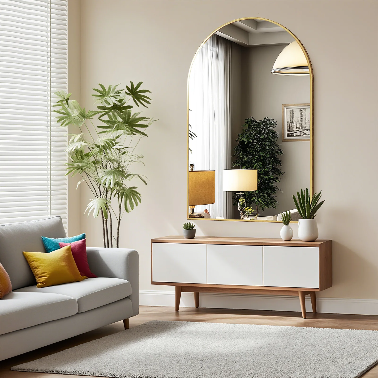 JHK 26"x38" Arched Metal Framed Bathroom Mirrors for Wall Hanging Mirror Glass Mirror Modern Wall Decor For Bedroom Entryway