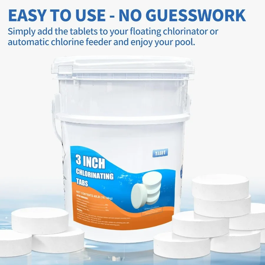 Chlorine Tablets TABIT Swimming Pool Long Lasting Chlorinating Tablets Slow Dissolving Tri-Chlor for Swim Pool