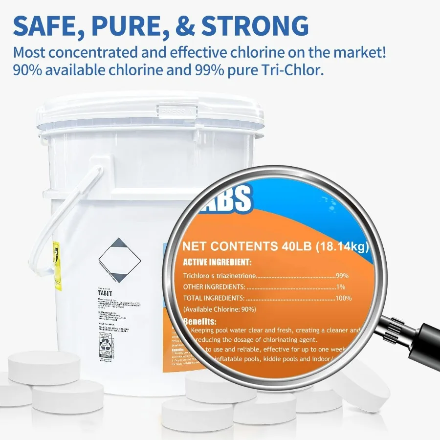 Chlorine Tablets TABIT Swimming Pool Long Lasting Chlorinating Tablets Slow Dissolving Tri-Chlor for Swim Pool