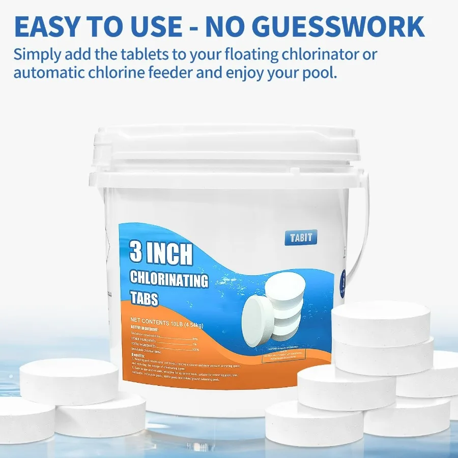 Chlorine Tablets TABIT Swimming Pool Long Lasting Chlorinating Tablets Slow Dissolving Tri-Chlor for Swim Pool