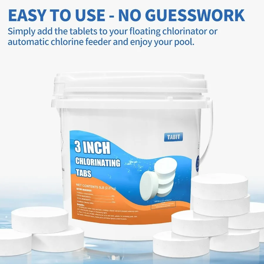 Chlorine Tablets TABIT Swimming Pool Long Lasting Chlorinating Tablets Slow Dissolving Tri-Chlor for Swim Pool