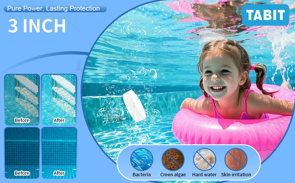 Chlorine Tablets TABIT Swimming Pool Long Lasting Chlorinating Tablets Slow Dissolving Tri-Chlor for Swim Pool
