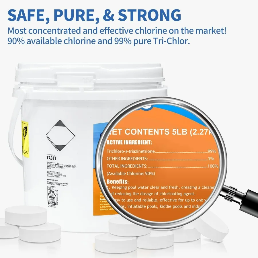 Chlorine Tablets TABIT Swimming Pool Long Lasting Chlorinating Tablets Slow Dissolving Tri-Chlor for Swim Pool