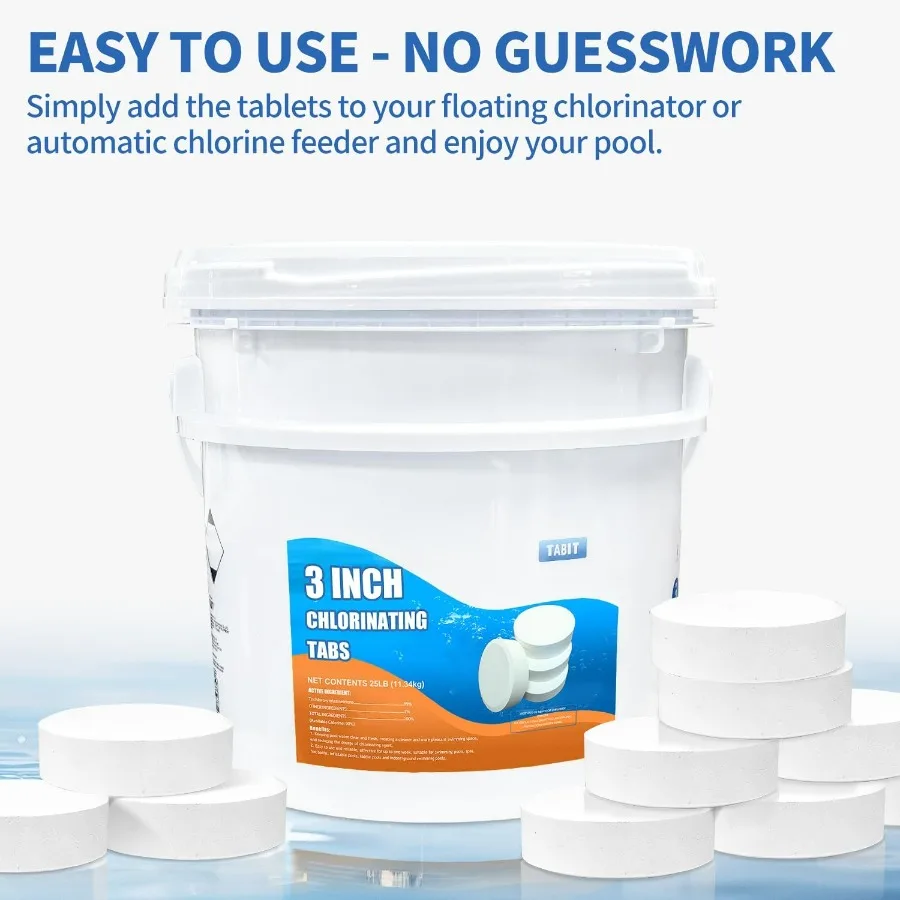 Chlorine Tablets TABIT Swimming Pool Long Lasting Chlorinating Tablets Slow Dissolving Tri-Chlor for Swim Pool