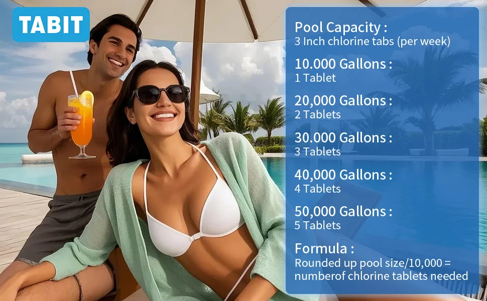 Chlorine Tablets TABIT Swimming Pool Long Lasting Chlorinating Tablets Slow Dissolving Tri-Chlor for Swim Pool