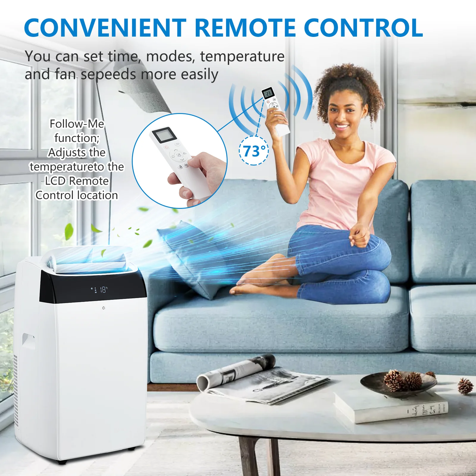 14000 BTU Portable Air Conditioner with Dehumidifier, AC Unit with Remote,Window Mount Exhaust Kit,for Rooms Up to 750 Sq. Ft.
