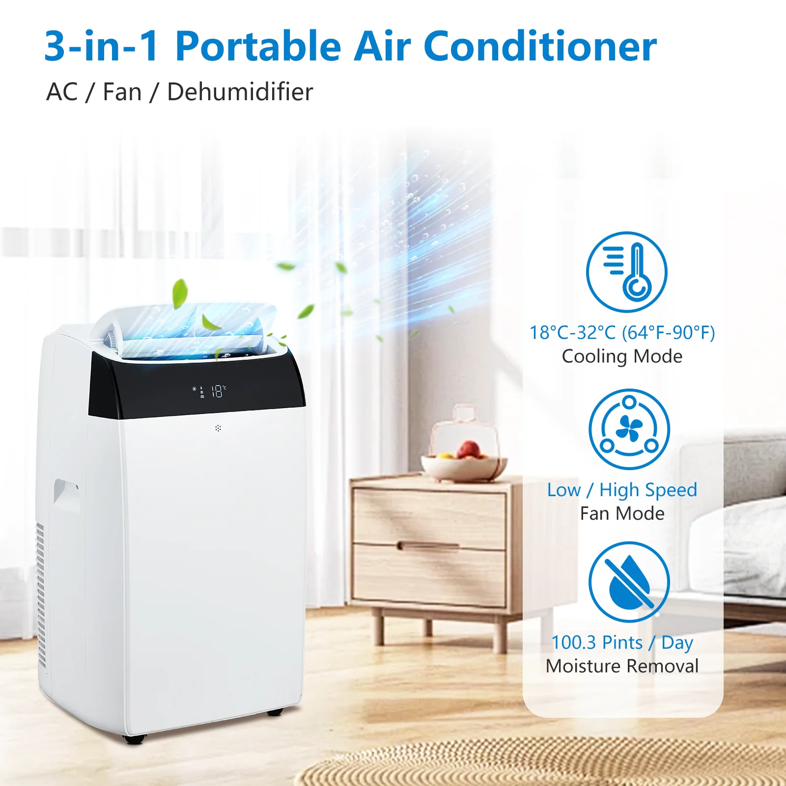 14000 BTU Portable Air Conditioner with Dehumidifier, AC Unit with Remote,Window Mount Exhaust Kit,for Rooms Up to 750 Sq. Ft.