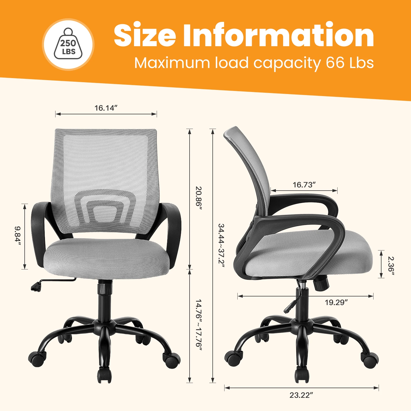 MCQ Office Desk Ergonomic Gaming Chair Height Adjustable with Fixed Armrest 360° Swivel Storage Back for Computer Meeting Room