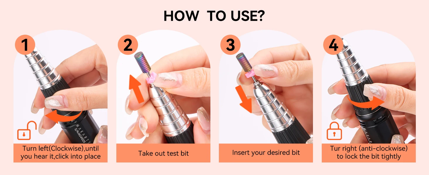 MAKARTT 30000RPM Electric Handpiece for Up200 Nail Drill Machine Professional E File 3 Pins White