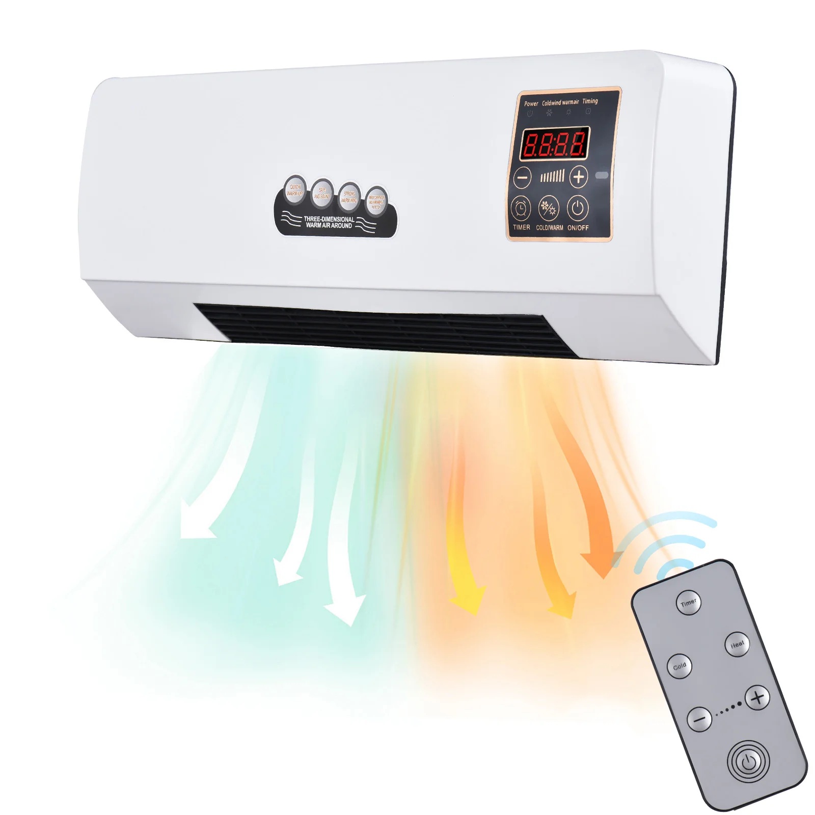2-in-1 Heater and Fan Combo 1800W Timing Function Dual Use Wall Mounted Electric Fan and Space Heater with Remote Control