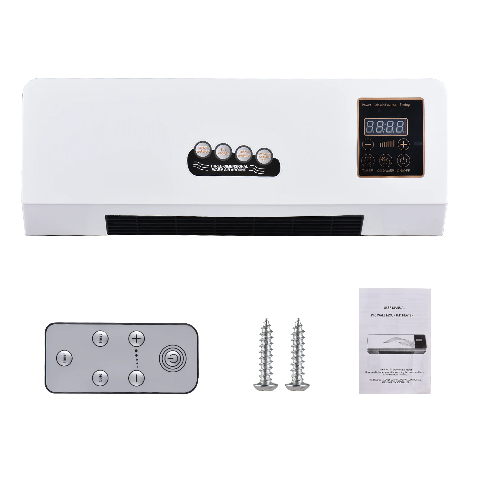 2-in-1 Heater and Fan Combo 1800W Timing Function Dual Use Wall Mounted Electric Fan and Space Heater with Remote Control