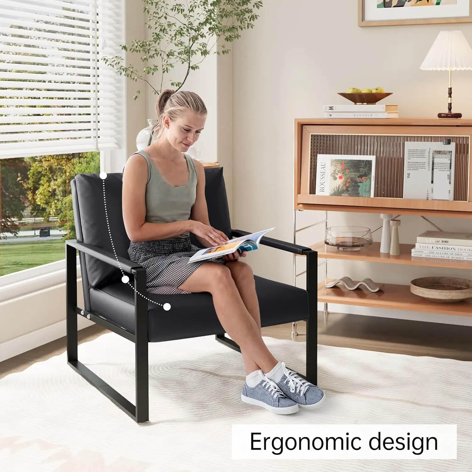 Black Faux Leather Accent Chair Set of 2 Comfortable Easy Clean for Living Room Bedroom Office, Customized