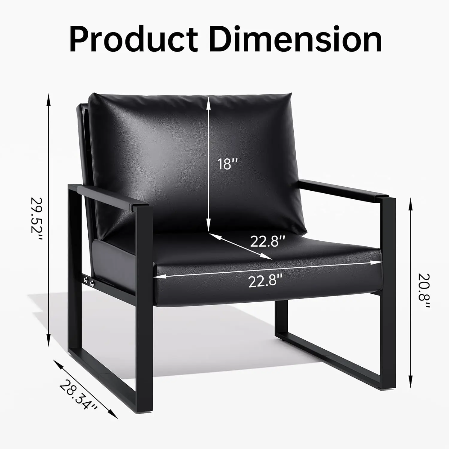 Black Faux Leather Accent Chair Set of 2 Comfortable Easy Clean for Living Room Bedroom Office, Customized