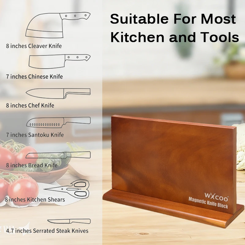 1PC Upgraded Home Kitchen Double-sided Wooden Magnetic Knife Block Kitchen-Friendly Kitchen Accessories for Kitchen Convenience Exceptional User Experience No Drilling Storage Magnetic Stands Organizer Tools