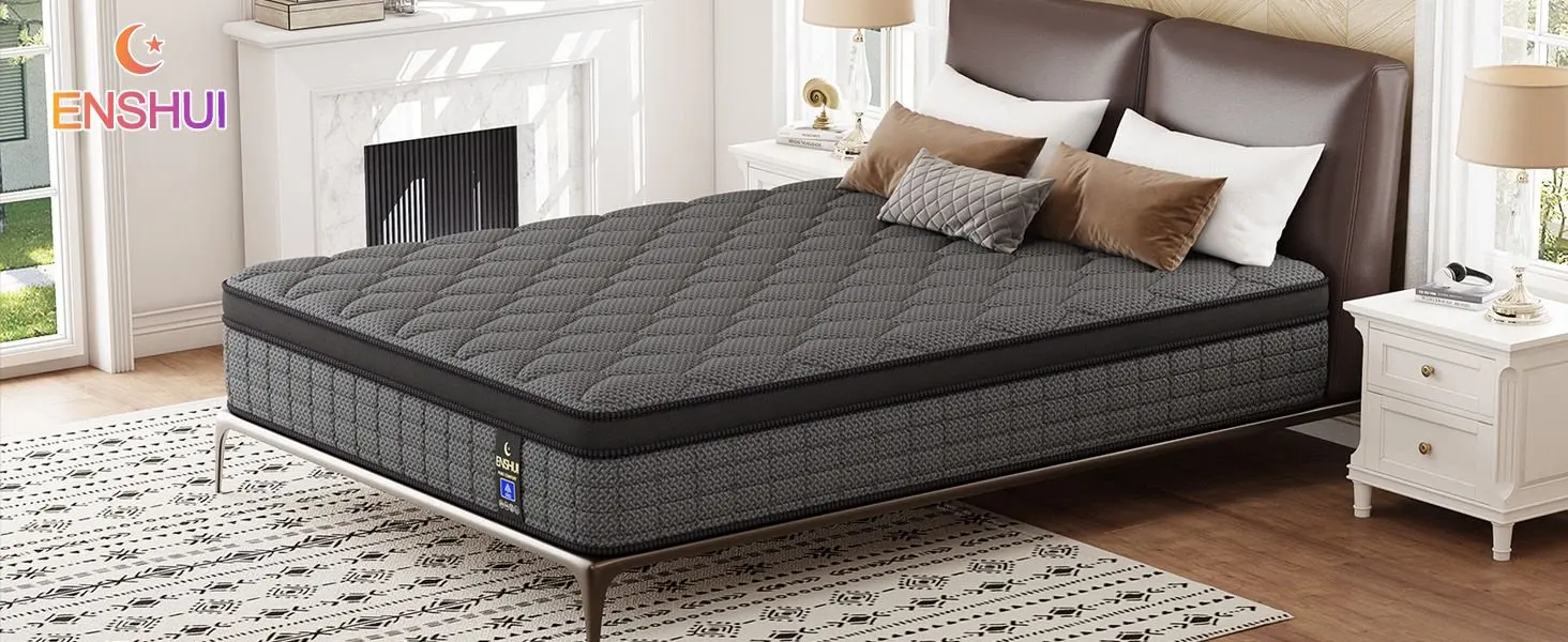 ENSHUI 12/14 Inch Hybrid Mattress Twin Full Queen King – Bed In A Box With Gel Memory Foam And Pocket Springs For Pressure Relief, Cool Breathable Sleep And Edge Support – Medium Firm, Durable, Fiberglass-Free And Odorless Mattress