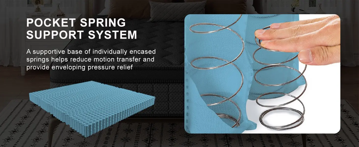 ENSHUI 12/14 Inch Hybrid Mattress Twin Full Queen King – Bed In A Box With Gel Memory Foam And Pocket Springs For Pressure Relief, Cool Breathable Sleep And Edge Support – Medium Firm, Durable, Fiberglass-Free And Odorless Mattress