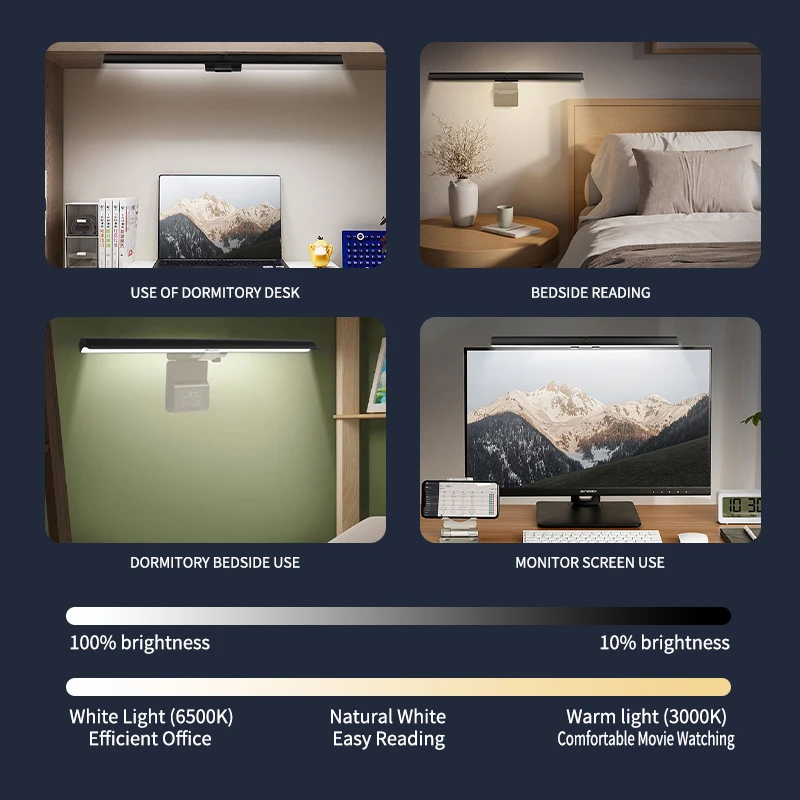 Stepless Dimmable RGB Monitor Light Bar, LED Screen Hanging Lamp with Atmosphere Lighting for Gaming & Study