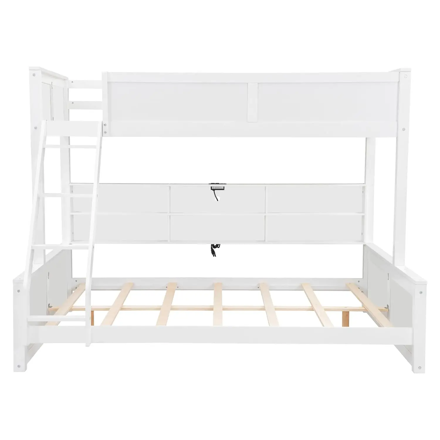 Twin XL Over Queen Bunk Bed Storage USB Kids Teens Bedroom Antique White Customized